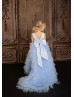 Sky Blue Satin Tulle Ruffled V Back Flower Girl Dress
